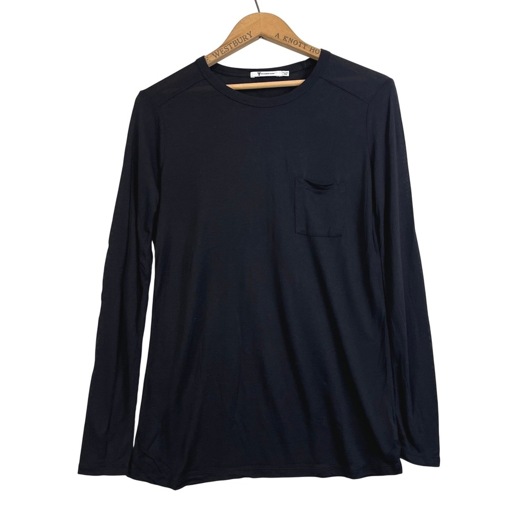 T by Alexander Wang Black Rayon Long Sleeve Pocket Tee Shirt Womens XS